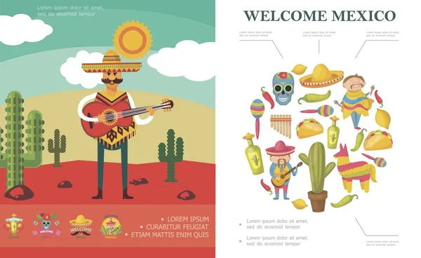 Piso Bienvenido a México Concepto — Vector de stock