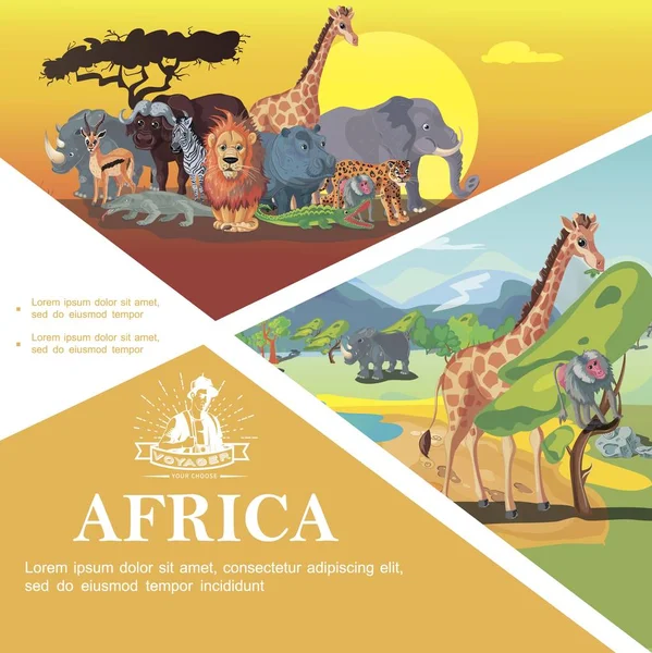 Cartoon-Reise nach Afrika bunte Vorlage — Stockvektor
