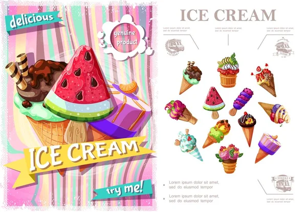 Conceito colorido de sorvete fresco — Vetor de Stock