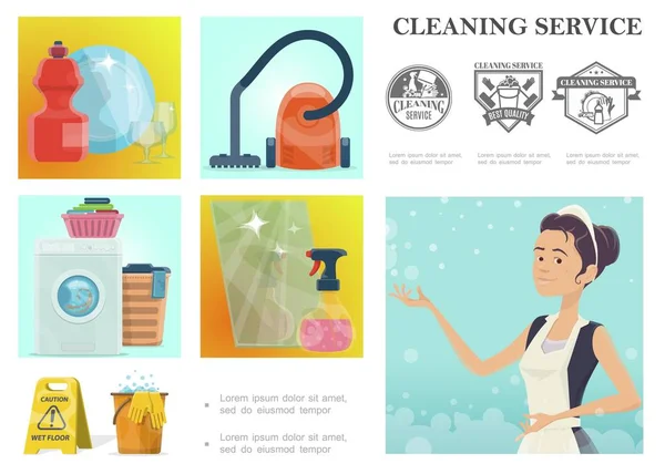 Cartoon Cleaning Service Composition — Stock Vector