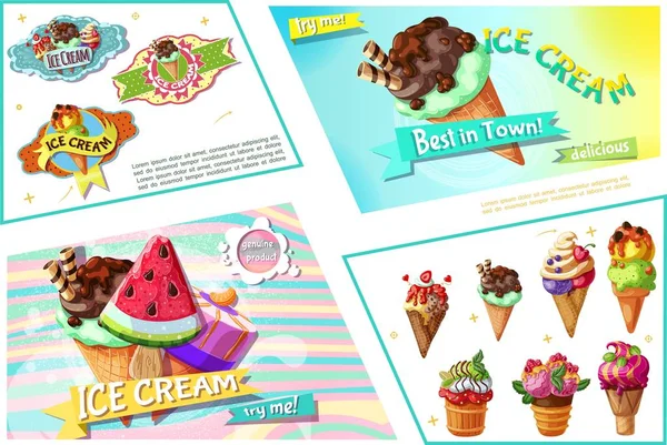 Composição brilhante do gelado dos desenhos animados — Vetor de Stock
