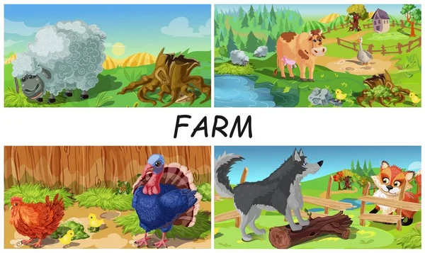 Concept d'animaux de ferme colorés — Image vectorielle