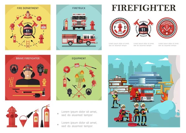 Composition colorée de lutte contre l'incendie plat — Image vectorielle