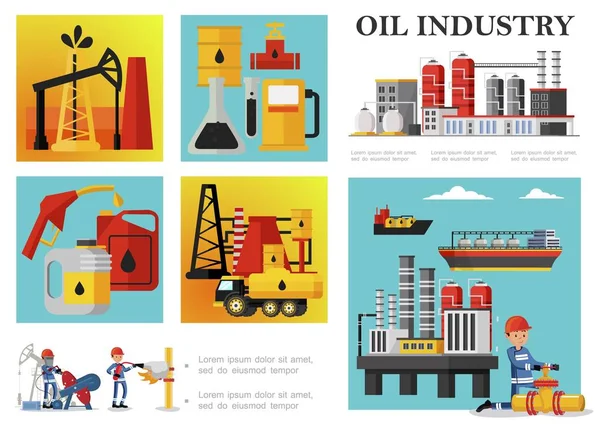 Composición de la industria del petróleo plano — Vector de stock