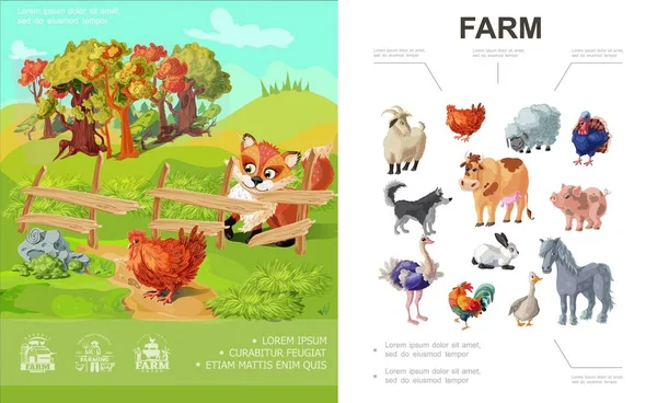 Desenhos animados Farm conceito colorido —  Vetores de Stock
