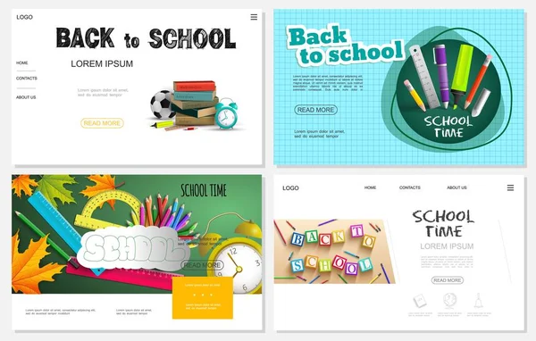 stock vector Realistic School Time Websites Set