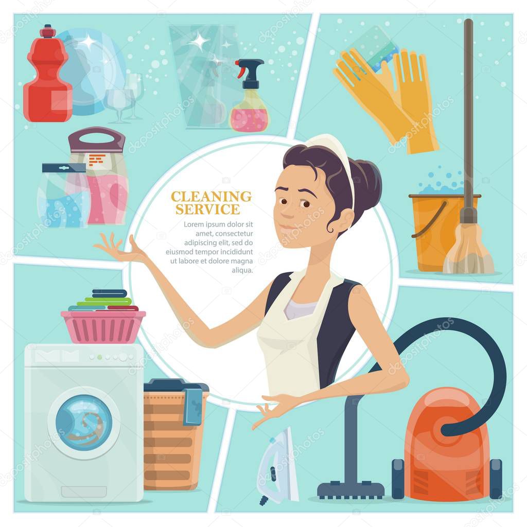 Cartoon Cleaning Service Colorful Concept