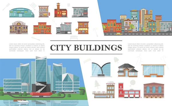 Flache Stadtlandschaften bunte Komposition — Stockvektor
