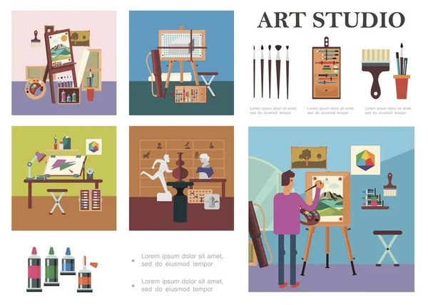 Flat Art Studio Elements Composition