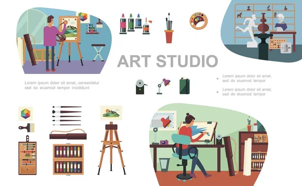 Studio d'art plat Composition — Image vectorielle
