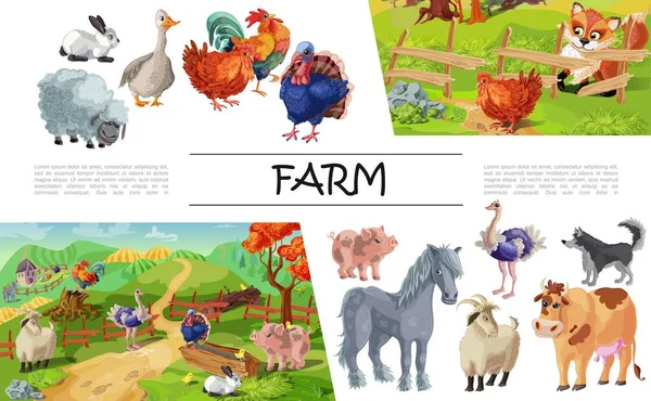 卡通农场动物概念 — 图库矢量图片