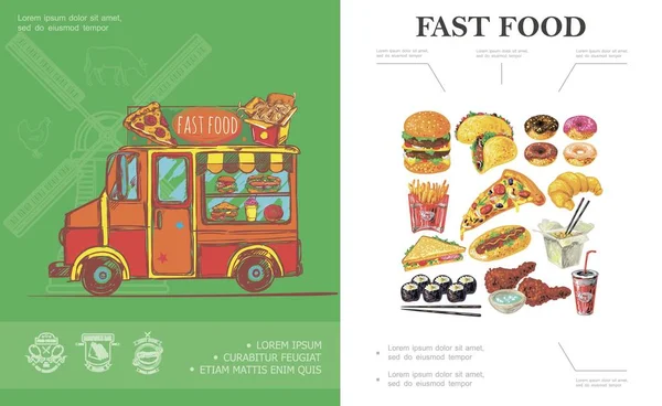 Szkic Fast food koncepcja — Wektor stockowy