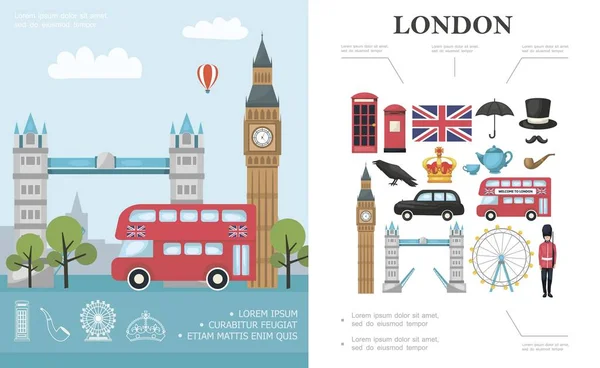 Επίπεδη ταξίδι στο Λονδίνο concept — Διανυσματικό Αρχείο