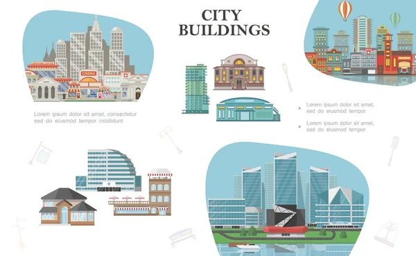 Composición de la ciudad moderna plana — Vector de stock