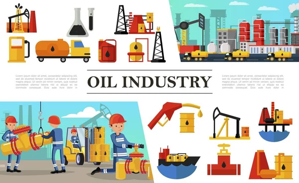 Platte olie industrie samenstelling — Stockvector