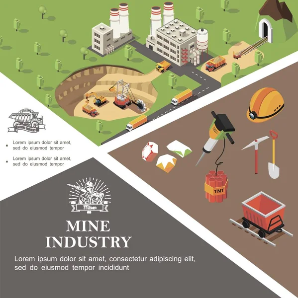 Plantilla colorida de la industria minera isométrica — Archivo Imágenes Vectoriales