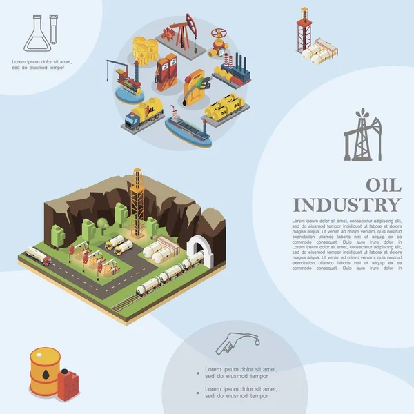 Plantilla de la industria petrolera isométrica — Vector de stock