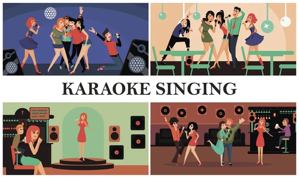 Composición colorida de la fiesta plana del karaoke — Archivo Imágenes Vectoriales