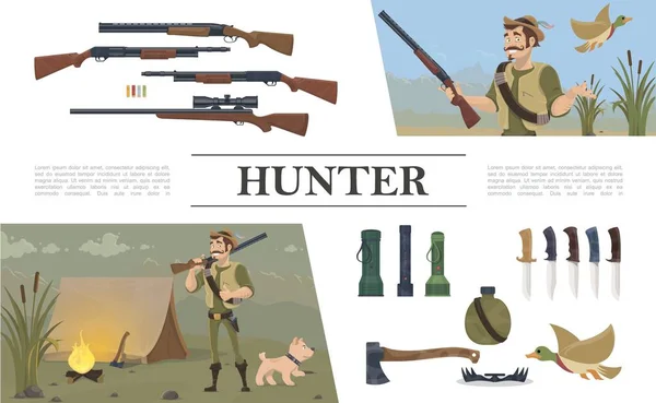 Flat Hunting Elements Composition Vector Graphics