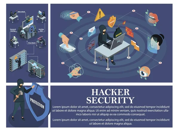 Composición isométrica de ataque de hacking — Archivo Imágenes Vectoriales