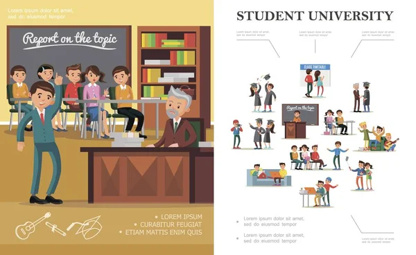 Flat People In University Concept coloré Vecteur En Vente