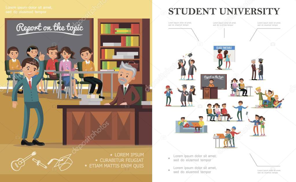 Flat People In University Colorful Concept