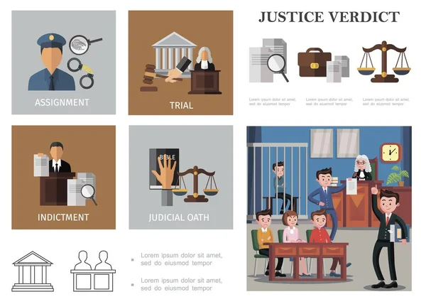 Composición del sistema judicial plano — Archivo Imágenes Vectoriales
