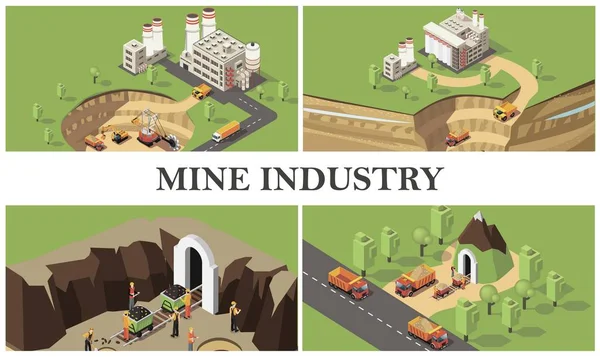 Isometrische Bergbauindustrie bunte Zusammensetzung — Stockvektor