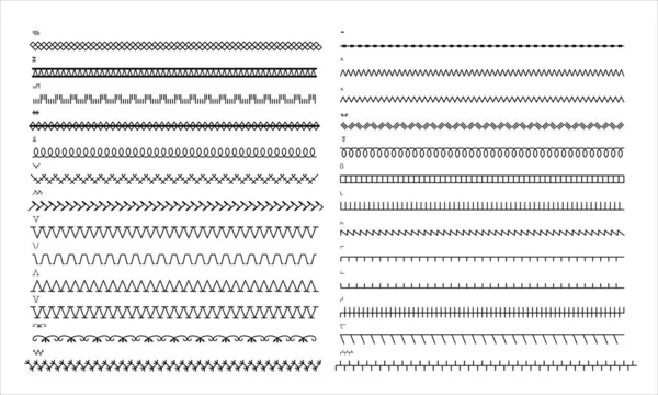 Швейные Швы Модные Векторные Кисти Иллюстрации Набор Дизайна Одежды — стоковый вектор
