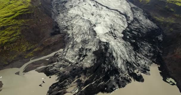 Zlanda Daki Solheimajokull Buzul Gölü Havadan Görünümü — Stok video