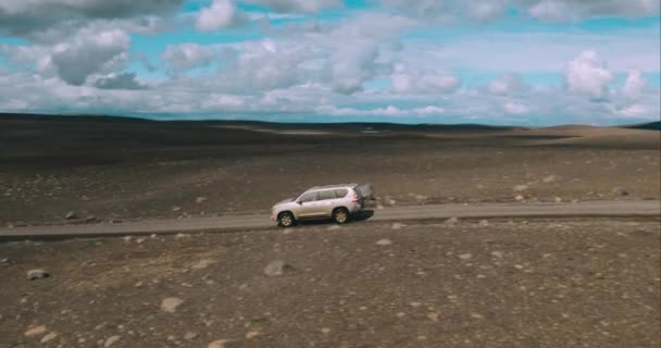 Car Driving Desert Landscape Aerial View — Stock Video