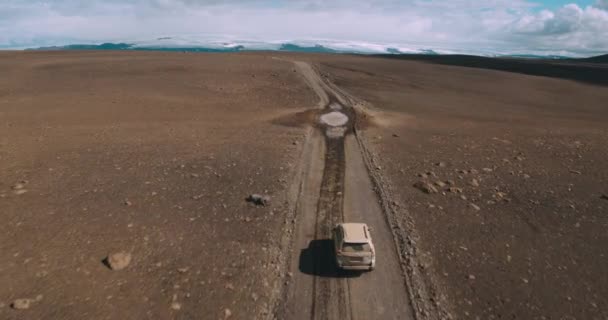 Carro Dirigindo Paisagem Deserto Vista Aérea — Vídeo de Stock