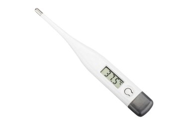 Beyaz arkaplanda dijital termometre izole edildi