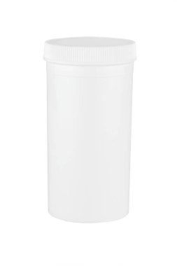 Beyaz arka plan üzerinde izole plastik beyaz tıbbi ambalaj