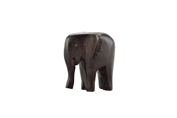 Trä Elefant Statyett Isolerad Vit Bakgrund — Stockfoto