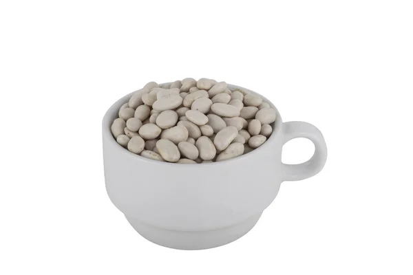 在白色碗查出的豆在白色背景 — 图库照片