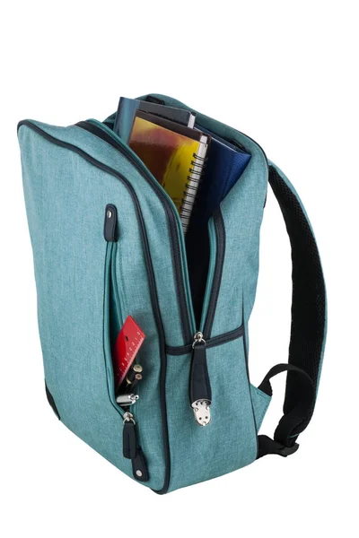 Beyaz arka plan üzerinde izole mavi sırt çantası — Stok fotoğraf