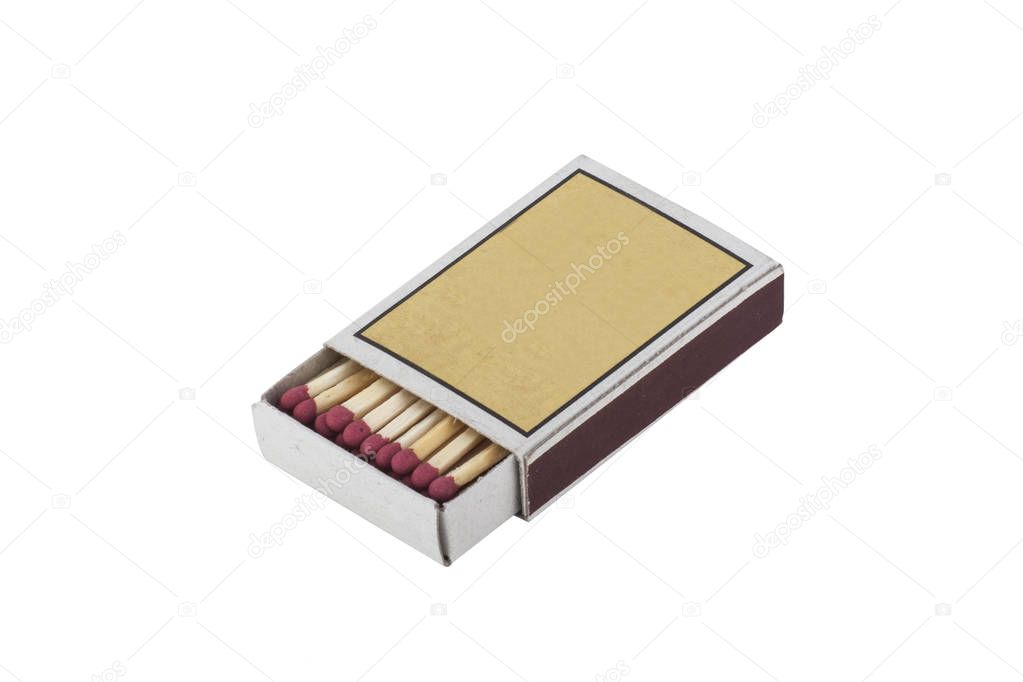 Matchbox and matches isolated on white background