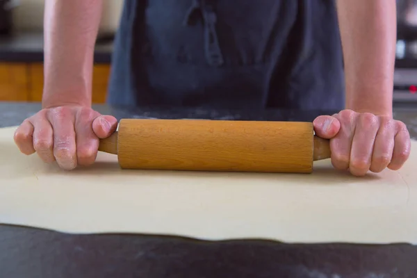 Men Hands Roll Dough Home Baking — Stock Photo, Image
