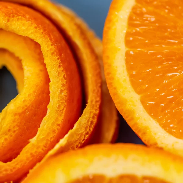 Makrozitrusfruchtschale Hintergrund Mit Einer Mandarine Schälen Kunstbild Mit Einer Geschälten — Stockfoto