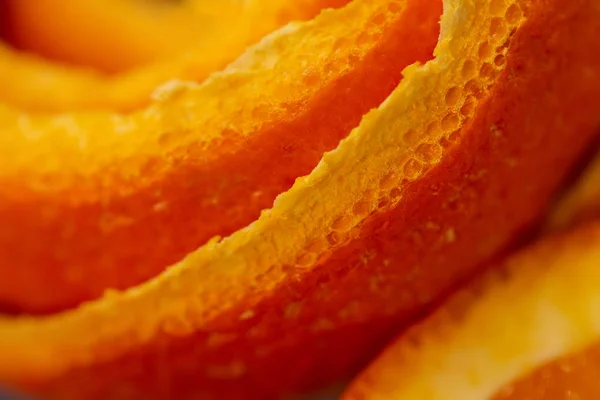 Makrozitrusfruchtschale Hintergrund Mit Einer Mandarine Schälen Kunstbild Mit Einer Geschälten — Stockfoto
