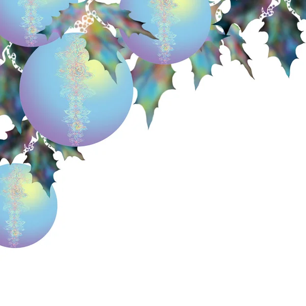 Happy New Year card. Blue balls with the flower and openwork image. Background Merry Christmas — Stock Photo, Image