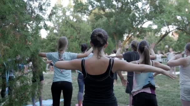 Tłum Ludzi Zaangażowanych Fitness Ćwiczenia Ulicy Ręce — Wideo stockowe