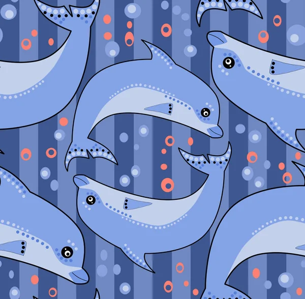 Seamless dolphins cartoon cute striped pattern background