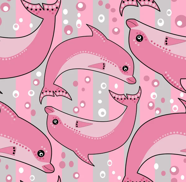 Seamless dolphins cartoon cute striped pattern background