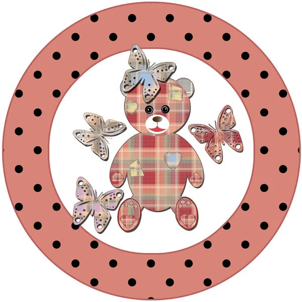 Cartoon plate with bear butterfly in retro