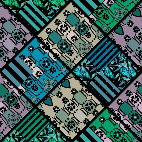 Seamless patchwork quilt patches elements vintage retro pattern