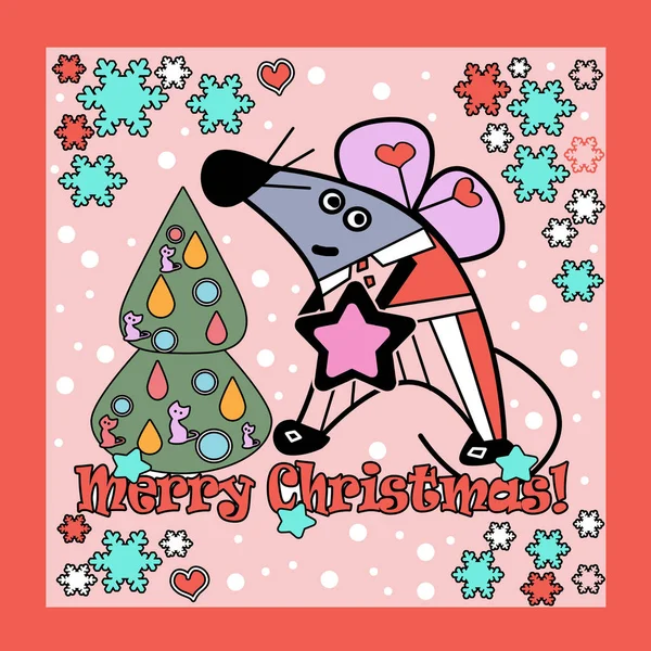 Cute cartoon mouse New Year symbol 2020 card illustration