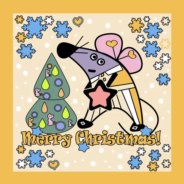 Cute cartoon mouse New Year symbol 2020 card illustration