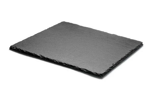 Schwarze Quadratische Steinplatte Isoliert Auf Weißem Hintergrund — Stockfoto